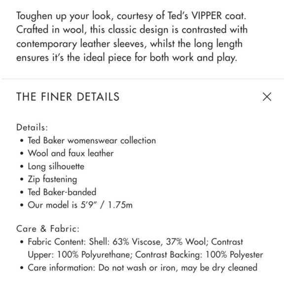 TED BAKER Vipper Black Faux Leather Sleeve Wool Zipper Coat Jacket - Picture 3 of 10